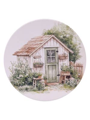 Whimsical Garden Cottage Ceramic Coaster