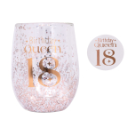 Celebration 18th Glitter Stemless Glass & Badge Set