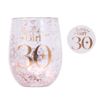 Celebration 30th Glitter Stemless Glass & Badge Set