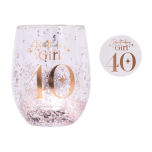 Celebration 40th Glitter Stemless Glass & Badge Set