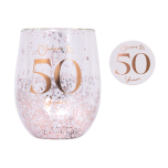 Celebration 50th Glitter Stemless Glass & Badge Set